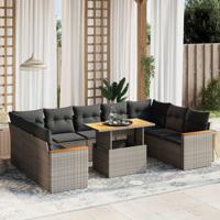 10-delige Loungeset met kussens poly rattan grijs - thumbnail