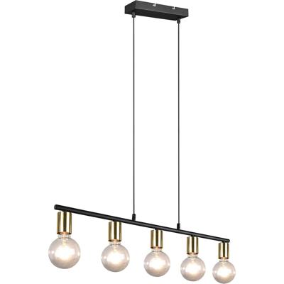 LED Hanglamp Mat Zwart/Goud - 5x E27 Fitting - Rechthoekig Aluminium