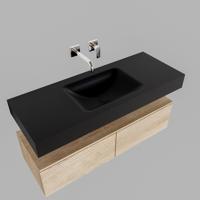 Badkamermeubel BWS Ibiza 120 cm Washed Oak Twee Soft-Close Lades Solid Surface Wastafel Mat Zwart (acht varianten) - thumbnail