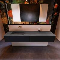 Badkamermeubelset Mondiaz Erin 200 cm met 2 Lades met RIDGE Wastafel Links Dark grey Zonder Kraangaten Greeploos Mat Urban - thumbnail
