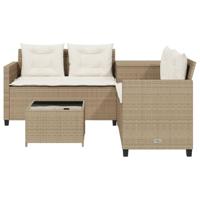 Tuinbank met tafel en kussens L-vormig poly rattan beige - thumbnail
