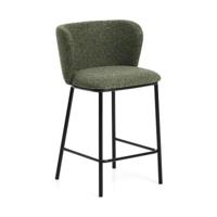 Kave Home Ciselia barkruk H65 dik chenille Groen poot zwart - thumbnail