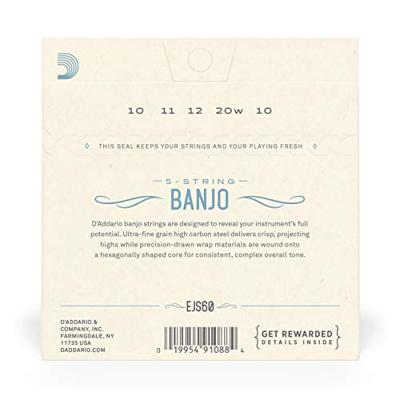 D&apos;Addario EJS60 Stainless Steel Light 10-20 snaren voor vijfsnarige banjo