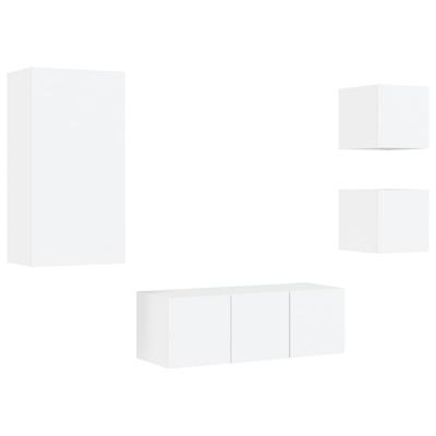 5-delige Tv-wandmeubelset met LED-verlichting bewerkt hout wit