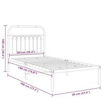 Bedframe met hoofdbord metaal zwart 90x190 cm - thumbnail
