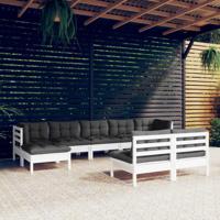9-delige Loungeset met kussens grenenhout wit - thumbnail