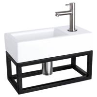 Differnz Ravo fonteinset keramiek kraan recht mat chroom 38.5 x 18.5 x 9 cm met handdoekrek - thumbnail