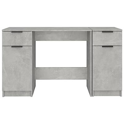 Bureau met bijzetkast bewerkt hout betongrijs