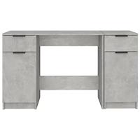 Bureau met bijzetkast bewerkt hout betongrijs - thumbnail