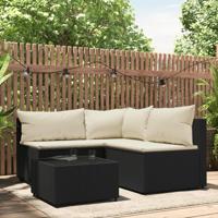 4-delige Loungeset met kussens poly rattan zwart - thumbnail
