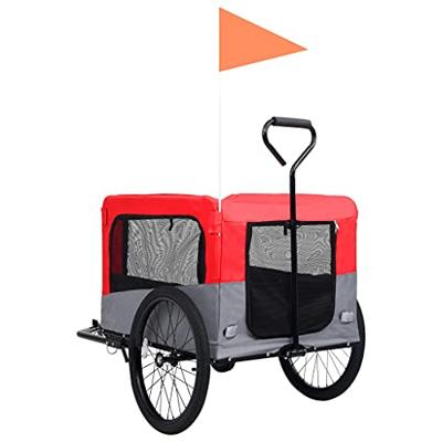 Fietstrailer en hondenwagen 2-in-1 rood en grijs - thumbnail