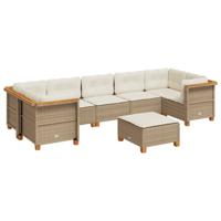 8-delige Loungeset met kussens poly rattan beige - thumbnail