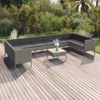 11-delige Loungeset met kussens poly rattan grijs - thumbnail