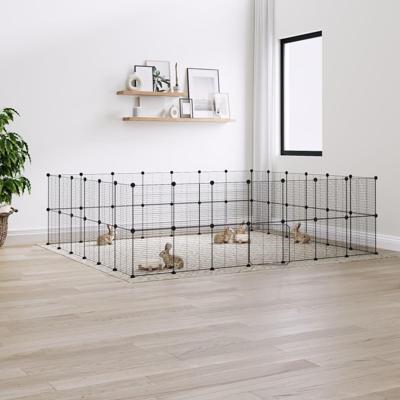 VidaXL Huisdierenkooi met deur 52 panelen 35x35 cm staal zwart VidaXL Huisdierenkooi met deur 52 panelen 35x35 cm staal zwart