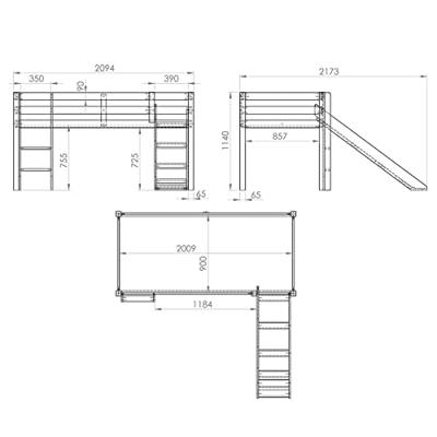 Vipack halfhoogslaper Pino met glijbaan - grenenhout - 90x200 cm