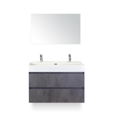 Maxx XL Badmeubelset 100 cm - Beton Antraciet - Wastafel Kube 2 kraangaten - met Spiegel