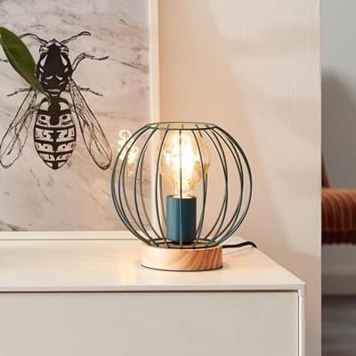 Brilliant Draad tafellampjeSorana turquoise met hout - 93044/73