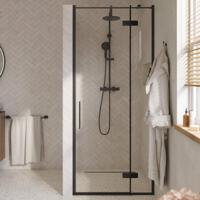 Saqu Grace draaideur met vast paneel rechts incl. antikalk 90x210cm mat zwart - thumbnail