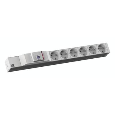 Bachmann 333.4065 19 inch Stekkerdoos voor patchkast 1 HE Geaarde contactdoos Overspanningsbescherming Grijs