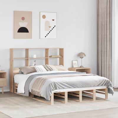 Bed met boekenkast zonder matras massief hout 160x200 cm - thumbnail