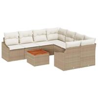 Tuinbankenset met kussen 9 pcs Beige poly rattan - thumbnail