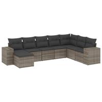 9-delige Loungeset met kussens poly rattan grijs - thumbnail