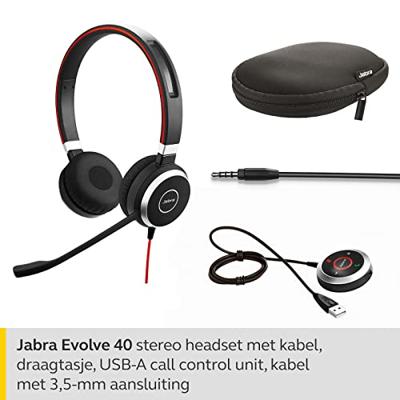 Jabra Evolve 40 MS Stereo Headset – Microsoft Certified Headphones for VoIP Softphone with Passive Noise Cancellation – USB-Cable with Controller – Black