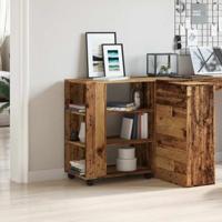 Rolkast 60x35x75 cm bewerkt hout oud houtkleurig - thumbnail