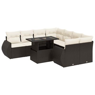 9-delige Loungeset met kussens poly rattan bruin