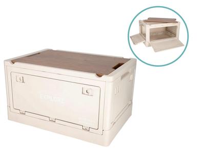 Norländer krat met houten deksel - off-white - 33 L - inklapbaar en stapelbaar