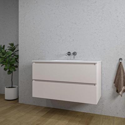 Saniclass Chaci Badkamermeubelset - 100x46x55cm - keramische wastafel wit - 1 wasbak - zonder kraangaten - 2 lades - mat cotton (beige) SW773927/SW1212775