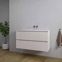 Saniclass Chaci Badkamermeubelset - 100x46x55cm - keramische wastafel wit - 1 wasbak - zonder kraangaten - 2 lades - mat cotton (beige) SW773927/SW1212775 - thumbnail