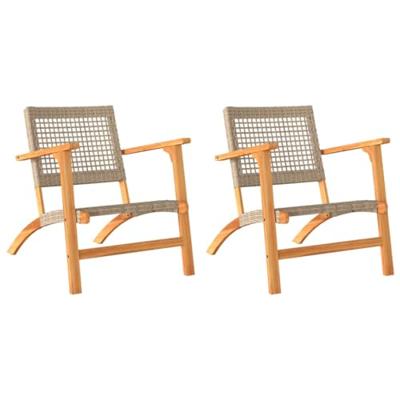 Tuinstoelen 2 st poly rattan en acaciahout beige