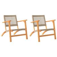 Tuinstoelen 2 st poly rattan en acaciahout beige - thumbnail