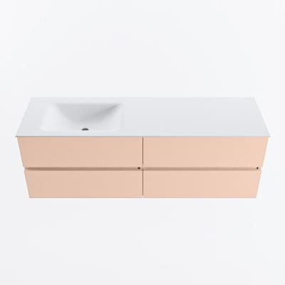 MONDIAZ VICA 150cm badmeubel onderkast Rosee 4 lades. Wastafel CLOUD links 1 kraangat, kleur Talc.