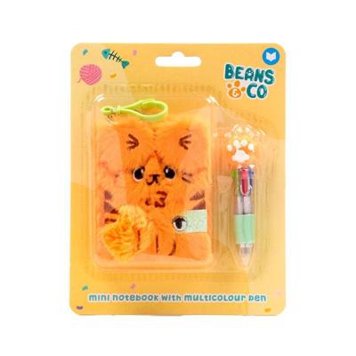 Beans & Co Katten Plush A7 Mini Notitieboekje A7 & 4-kleuren Pen