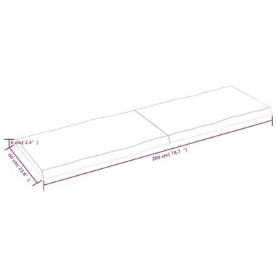 Tafelblad natuurlijke rand 200x60x(2-6)cm eikenhout donkerbruin