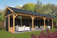 Tuindeco Hamar XL Overkapping type 6 990x445 cm Lariks/Douglashout blank en Zweeds rabat zwart- Zadeldak- Onbehandeld lariks Douglas hout- Tuindeco - thumbnail