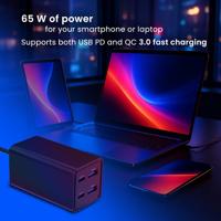USB snellader 2xA, 2xC 65W Power Delivery zwart - thumbnail