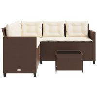 Tuinbank met tafel en kussens L-vormig poly rattan bruin - thumbnail