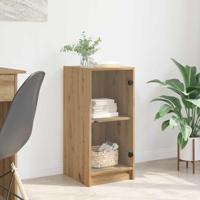 Dressoir artisanaal eikenkleurig 35 x 37 x 76 cm Bewerkt hout - thumbnail