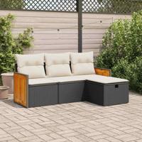 4-delige Loungeset met kussens poly rattan zwart - thumbnail