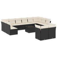 13-delige Loungeset met kussens poly rattan zwart - thumbnail