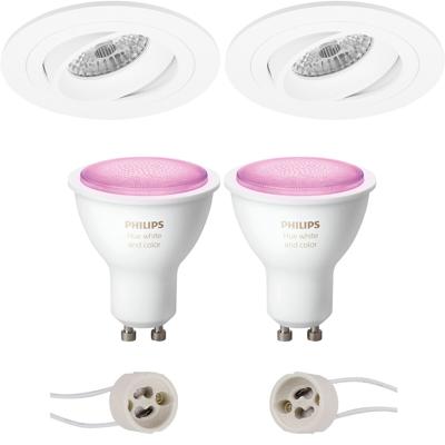 GU10 Inbouwspot Set - Mat Wit - Inbouw Rond - Kantelbaar - Philips Hue - White and Color Ambiance - Bluetooth - Pragmi Alpin Pro - Ø92mm