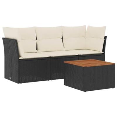 4-delige Loungeset met kussens poly rattan zwart 4-delige Loungeset met kussens poly rattan zwart
