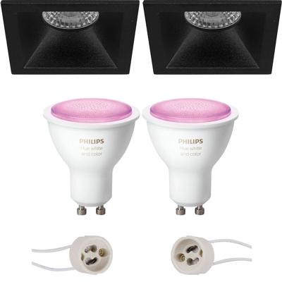 Philips Hue LED Spot Set GU10 - Vierkant Mat Zwart - Bluetooth