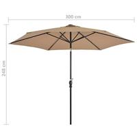 VidaXL Parasol met led-verlichting en stalen paal 300 cm taupe - thumbnail