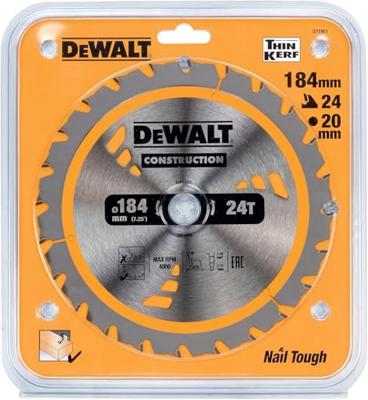 DeWALT Cirkelzaagblad voor Hout | Construction | Ø 184mm Asgat 20mm 24T - DT1951-QZ