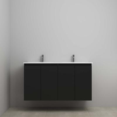 On-Line Onderkast - 120 cm - Bouwpakket - Greeploos 4 Deuren - Porseleinen Wastafel - 2 Kraangaten - Mat Zwart