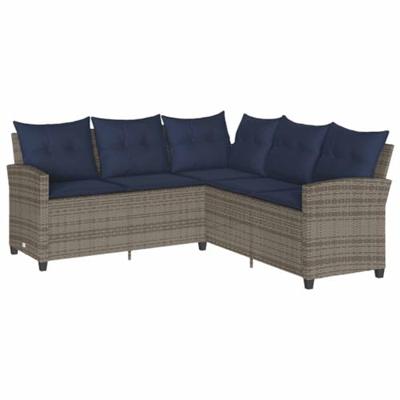 Loungebank met kussens L-vormig poly rattan grijs Loungebank met kussens L-vormig poly rattan grijs